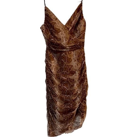 Ruched Bodycon Snake Print Mini Dress Sz. Small - Picture 3 of 10